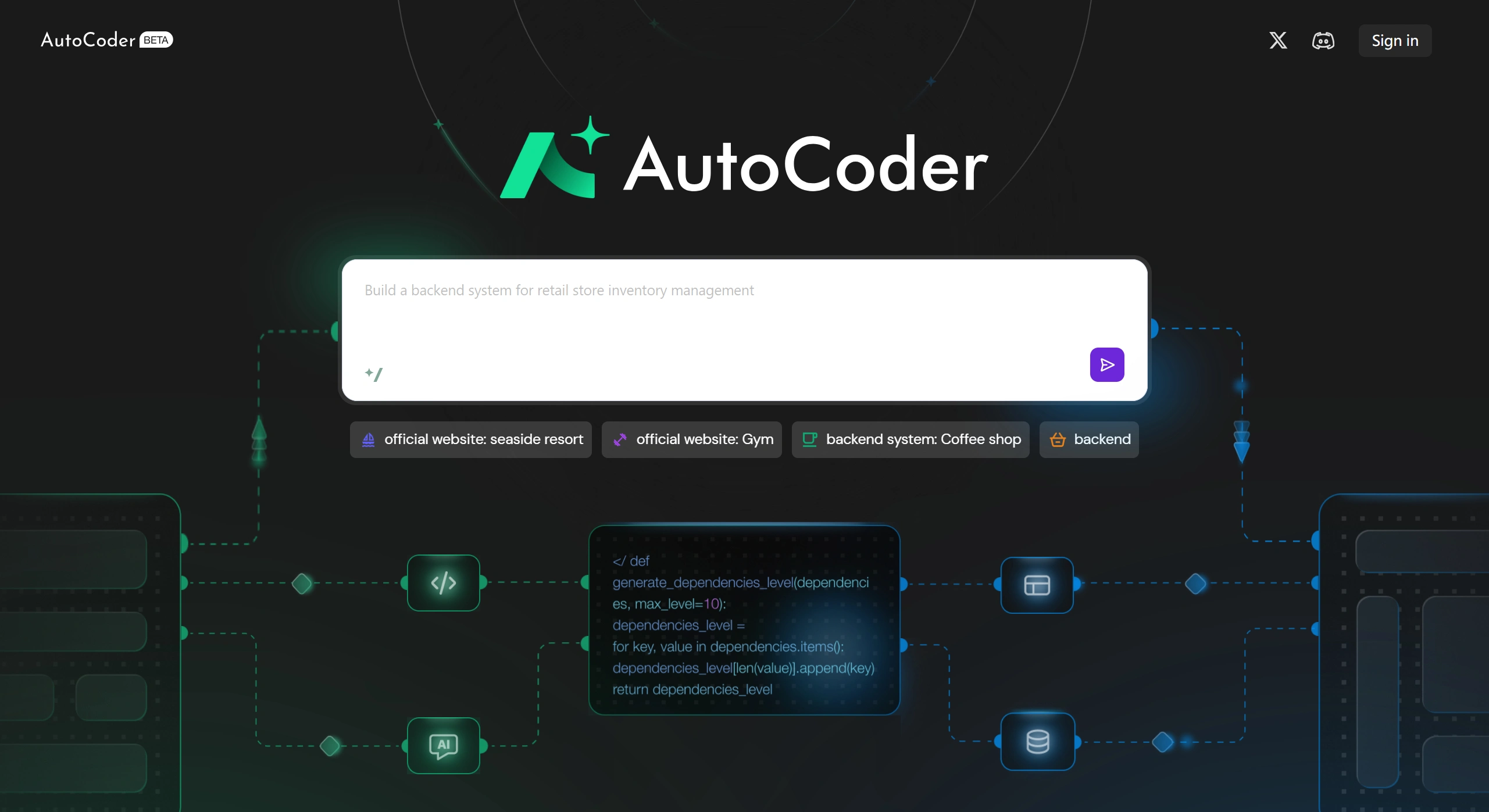 AutoCoder(图1) AutoCoder: AIGCode推出的自称是全球首个全栈AI编程工具